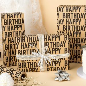 Birthday Kraft <b>Wrapping</b> <b>Paper</b> Roll 17 Inch X 33 Feet Black Happy Birthday Text Pattern Birthday Party Gift Wrap - Product Image 4
