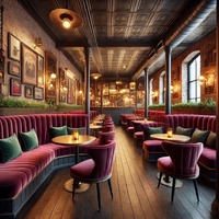 Ensemble de meubles de salon de café de luxe, banc en cuir de restaurant, table et chaises en bois de chêne carré