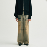 Jean cargo baggy personnalisé pour homme, coupe large, délavé, bleu clair avec reflets jaunes, pour le quotidien