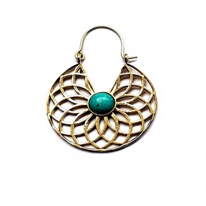 Pendientes de Aro con Piedra Turquesa de Diseño Bohemio en Latón, Chapados en Oro, de Alta Calidad, con Piedra Natural, para Mujer, Nueva Llegada, Precio Económico - Product Image 4