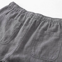Shorts d'été gris en gaze de coton légers pour hommes, couleur unie, respirants, taille élastique avec cordon de serrage, coupe droite, cinq poches