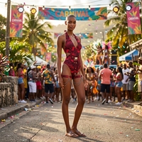 Maillot de bain monokini OEM personnalisé, sexy, à découpes, décolleté plongeant, string, motif serpent rouge, chaîne métallique, combinaison de festival musical, vente en gros