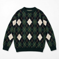 Pull en maille jacquard chenille à motif argyle style preppy personnalisé, col rond, coupe ample, pour homme, collection automne-hiver, marque privée