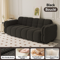 Canapé d'angle moderne en chenille sherpa crème, trois places, accoudoirs rembourrés, design segmenté effet nuage pour salon, chambre, hôtel