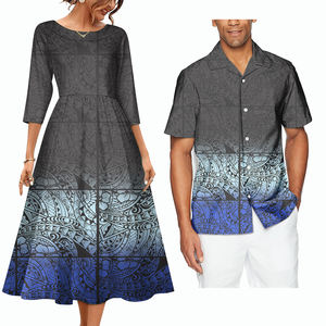 Grande taille Tapa son et elle vêtements robes de soirée décontracté Tribal imprimé luxe hawaïen hommes chemises polynésiennes Couple costume - Product Image 2