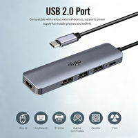 Adaptateur multiport USB-C Aigo Compact 5-en-1, USB 3.0, USB 2.0, PD 100W pour hôtel, voyage d'affaires, configuration de travail