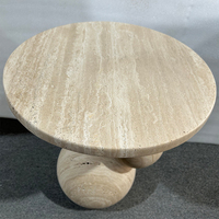 Table d'appoint moderne en travertin à 3 boules superposées, table basse ronde en pierre beige naturelle pour canapé, coin ou décoration de chambre