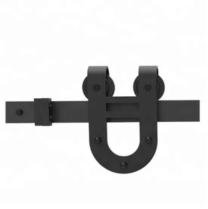 RHETECH Quincaillerie de porte coulissante en U de style américain moderne, roulettes noires, vis, pour extérieur, chambre, cuisine, en acier durable - Product Image 1