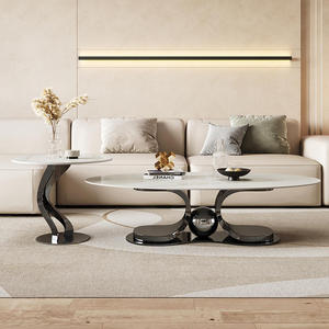 Juego de Mesa de Centro de Acero de Diseño Moderno <span class=keywords><strong>y</strong></span> Sencillo, Estilo Vintage de Lujo Ligero, con Tapa de Pizarra, Garantía de 3 Años, Multifuncional, Fácil de Limpiar, para el Hogar - Product Image 2