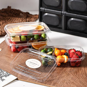 Caja transparente para cortar frutas al por mayor, plato desechable para separar frutas frescas con tapa, caja rectangular de plástico para embalaje - Product Image 1