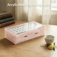 Boîte de rangement pour Mahjong en acrylique brillant veiné effet écaille de tortue, avec couvercle coulissant, anti-poussière et empilable, pour le tri des tuiles de jeu de table en intérieur