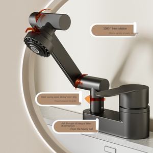 Robinet de lavabo moderne à double trou en laiton Mélangeur d'eau chaude et froide en céramique pour salle de bain, finition brossée monotrou pour lavabos d'école - Product Image 2