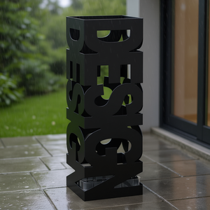 Paragüero moderno de metal negro para exterior con estructura de capacidad unilateral y diseño de marco. - Product Image 2