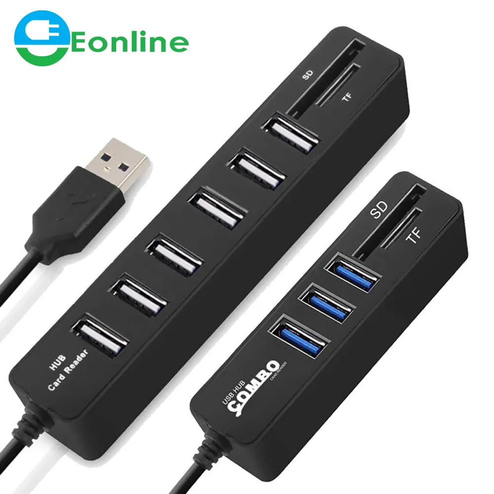 Eonline Hub USB 3,0 de 3/6 expansor de Puerto adaptador Splitter USB Multi 2,0 Hab 3 Hub múltiples de 3,0 USB3.0 USB-Hub lector de tarjetas para PC