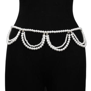 Chaîne de taille en perles imitation or blanc, chaîne de corps tendance pour usage quotidien, simple tour - Product Image 2