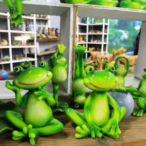 批发创意冥想青蛙雕像户外草坪花园装饰卡通动物瑜伽摆件树脂瑜伽青蛙