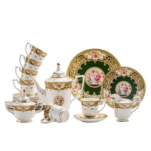 Service à café et à thé en céramique personnalisé, best-seller européen, bleu-vert créatif, vintage, écologique, avec bordure dorée, pour le thé de l'après-midi - Product Image 6