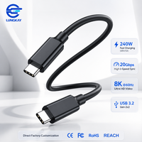 Câble USB 3.2 Type C personnalisé LUNGKAY en silicone, respectueux de la peau, 20 Gbps, 240 W, 8K, pour l'alimentation des téléphones mobiles et des appareils