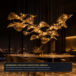 Lustre moderne en verre ambré en forme de pétales, installation artistique soufflée à la main, suspension en cascade, décoration pour hall d'hôtel, villa, salon - Product Image 4