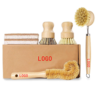 Set Sikat Cuci Piring Bambu dengan Logo Kustom, Alat Pembersih Dapur Serbaguna untuk Panci, Wajan, Botol dengan Bulu Sikat Alami