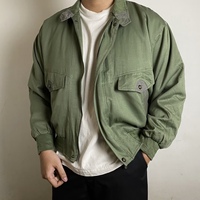 Blouson bomber vert olive personnalisé avec col contrastant gris, en tissu ripstop, style streetwear, coupe courte, veste de travail OEM