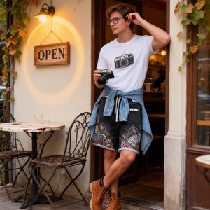 Shorts en jean amples pour hommes grandes tailles, coupe décontractée, style hip-hop, brodés, pour le travail - Product Image 3