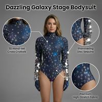 Justaucorps sur mesure à imprimé galaxie, orné de strass et de paillettes, à manches longues, pour spectacle de Drag Queen, Showgirl, danseuse