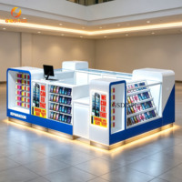 Mostrador de Exhibición de Teléfonos Móviles Personalizado de Fábrica, Kiosco de Reparación de Teléfonos con Iluminación LED para Centro Comercial