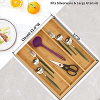 Organisateur de tiroir pliable en bambou pour ustensiles de cuisine, couverts et argenterie - Support de plateau extensible