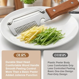 Éplucheur de légumes 3-en-1 en acier inoxydable avec manche en bois, éplucheur de fruits et de pommes de terre avec ouvre-bouteille, outils de cuisine pour éplucher et cuisiner - Product Image 5