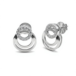 Double <b>Circle</b> Round Diamond Earrings Interlocking Hoop Halo Studs Geometric Open <b>Ring</b> Earring 18K 14K Gold Plated Fine Jewelry - Product Image 2