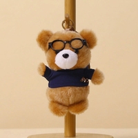 En gros, Mini ours en peluche de 14 cm, porte-clés pendentif, animal en peluche OEM avec lunettes et T-shirt, pour boutique de cadeaux et machine à griffes