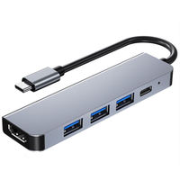 Adaptateur Hub USB Type C 5 en 1, station d'accueil multiport compatible HDMI 4K, USB3.0 PD, alliage d'aluminium, pas de prise requise, en stock