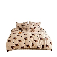 Ensemble de literie en tissu sergé de coton personnalisable style Ins années 40, vente en gros, comprenant housse de couette, drap et jupe de lit, ensemble trois pièces pour étudiant