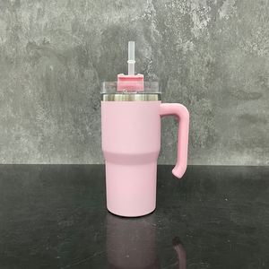 1 unidad - Almacén de EE. UU. - Tazas térmicas de viaje de acero inoxidable de doble pared, coloridas, estilo macaron, con asa de plástico, 20 oz - Product Image 2