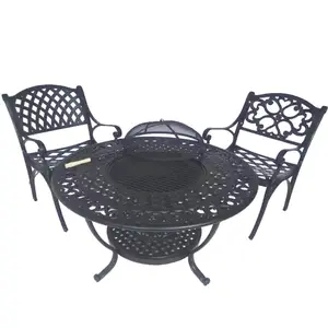 Import Aluminium Restaurant Meubilair Buiten Vuurplaats Tafel Ronde Tuin Dineren Designer Patio Buiten Set