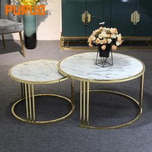 Haut de marbre rond en métal et acier inoxydable, décorations, meubles de table basse, moderne pour le salon, offre spéciale