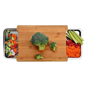 Planche à découper en bambou avec plateau en acier inoxydable pour la cuisine. Convient aux fruits, légumes, steaks à la occidentale - Product Image 5