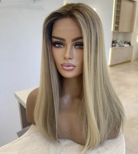 <span class=keywords><strong>Parrucca</strong></span> 13x4 Ombre Biondo Cenere Liscia con Pizzo Frontale Pre-Piumata Senza Colla, in <span class=keywords><strong>Capelli</strong></span> Umani, per Donna - Product Image 1