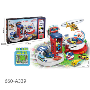 Set de garaje de estacionamiento con coches de aleación, helicóptero y mapa para niños, juguete de juego de roles - Product Image 5