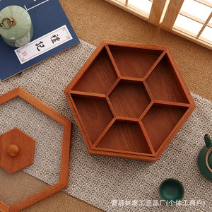 Wooden Compartmentalized Candy <b>Box</b> Pine Handmade Hexagonal With Lid For Storage <b>Gift</b> - Product Image 3