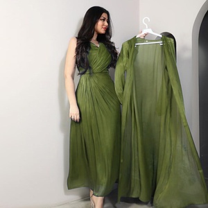 Abito da Sera di Lusso 2023, Elegante Abaya in Seta e Raso, Set con Cappotto e Gilet, Vestito da Cerimonia per Donne - Product Image 3