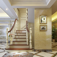 Escalier intérieur en bois massif sur mesure, composants d'escalier complets avec balustrade et marches, armoire et panneau mural assortis pour villa