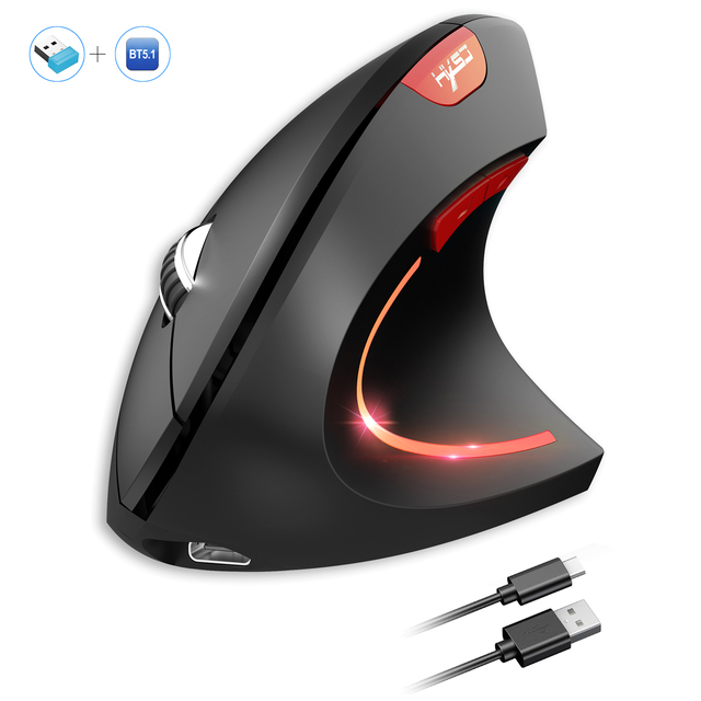 HXSJ T22 Dual Mode Wireless Vertical Mouse Ergonomic Optical Mouse for Office Mac 2400DPI Adjustable 600mA Rechargeable