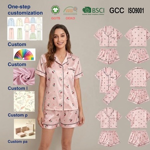 <span class=keywords><strong>Pigiama</strong></span> in <span class=keywords><strong>Raso</strong></span> di Alta Qualità per Donna 2026, Set Morbido e Setoso con Bottoni e Maniche Corte, Personalizzabile OEM con Etichetta Privata - Product Image 2