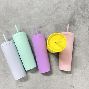 Cadeau de demoiselle d'honneur USA couleurs pastel 19oz 20oz couleur mate double paroi en plastique acrylique gobelet maigre tasses en plastique tasse avec paille - Product Image 2