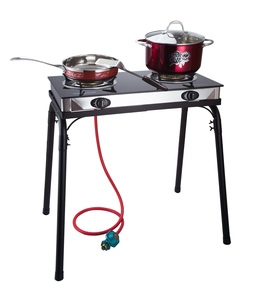 Cuisinière à gaz <span class=keywords><strong>portable</strong></span> de haute qualité en acier inoxydable avec verre trempé, 2 brûleurs, allumage électronique, brûleurs doubles en fonte - Product Image 3