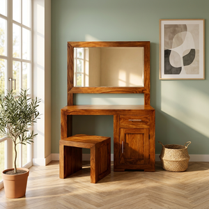 Commode à 1 tiroir en bois de sheesham massif avec design moderne du milieu du siècle pour chambre à coucher - Product Image 6