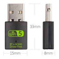 Adaptador WiFi USB Externo de Doble Banda RTL8821CU de 600Mbps con Antena de 2dBi, Tarjeta de Red Inalámbrica Multi-OS sin Controlador para Laptop
