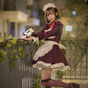 Masked Maid Cosplay Costume Purple White Ruffle Dress With Mask Garter Stockings Halloween Anime Role Play Outfit - Product Image 3